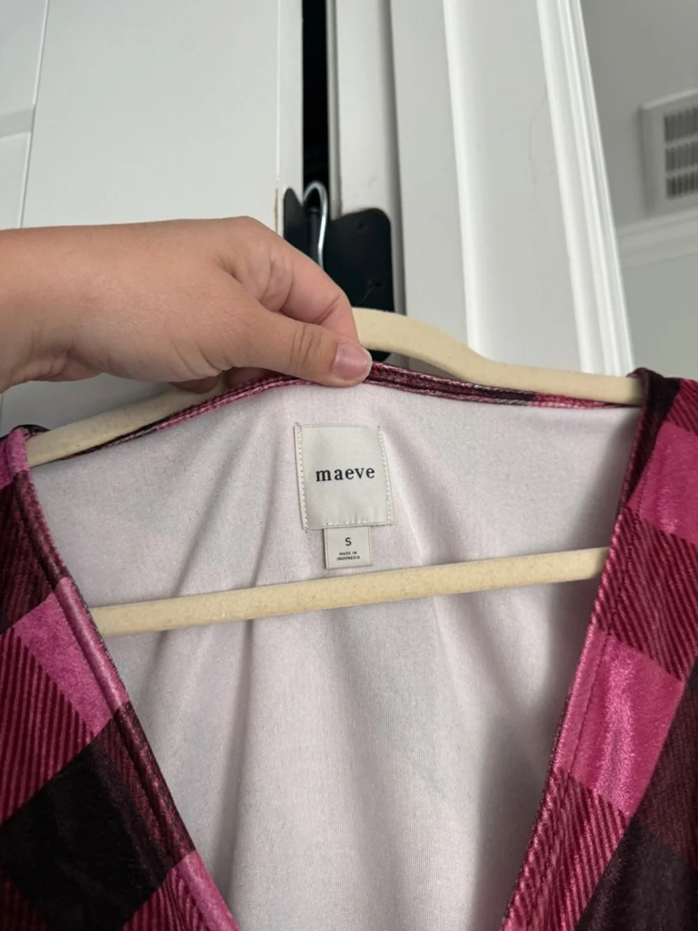 Maeve pink‎ checkered babydoll Anthropologie tie front peplum top